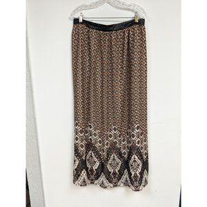 Catos Size 22W Skirt Printed Brown Lined Faux Leather Waist Band Zip